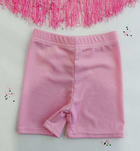 rib knit biker shorts - pink