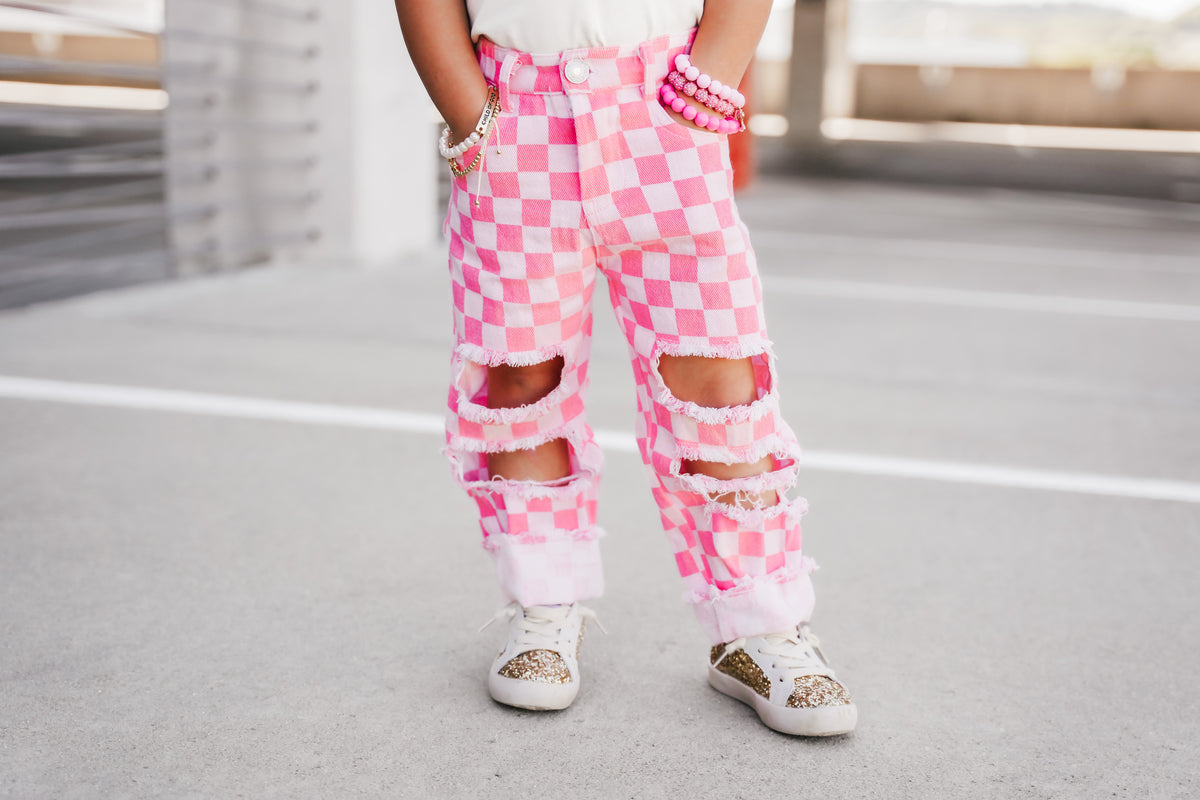 denim jeans - pink checker