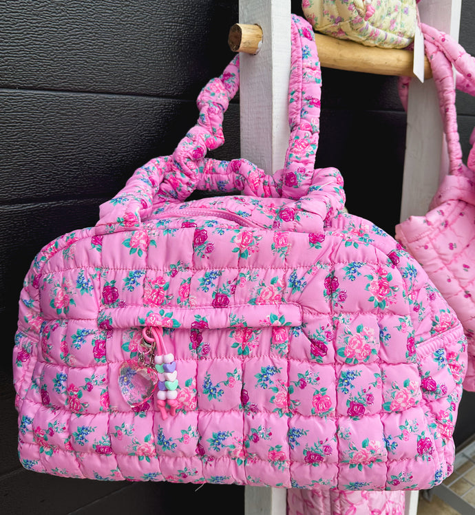quilted duffle bag - pink floral