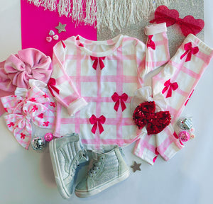 pink plaid bow pajamas