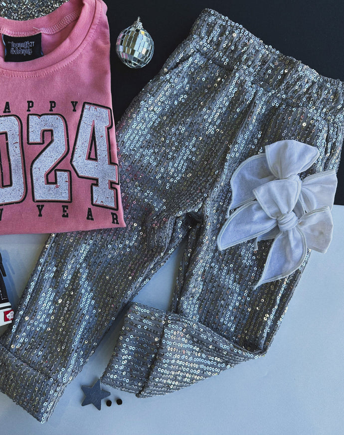 sequin joggers - silver