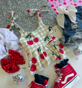 plaid cherries peplum tank