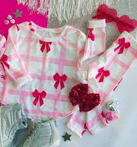 pink plaid bow pajamas