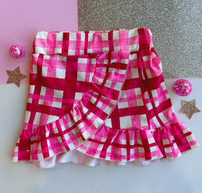 pink plaid crossover skirt
