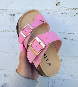 pink buckle sandals