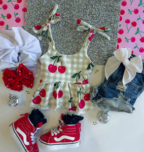 plaid cherries peplum tank