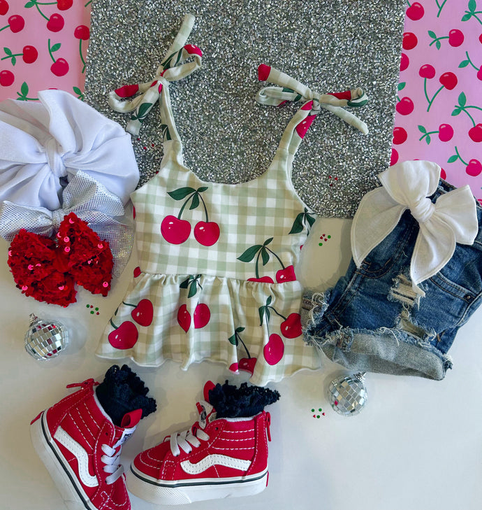 plaid cherries peplum tank