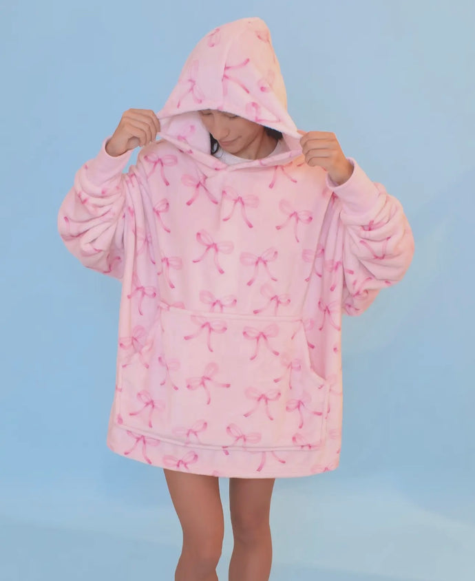 pink bows oversized blanket hoodie
