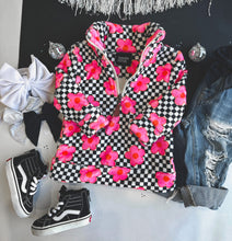 pink floral checker pullover