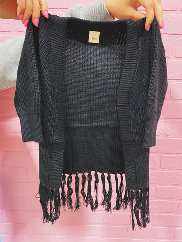 fringe cardigan - black