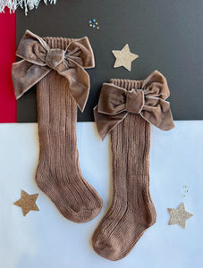 bow knee high socks - brown