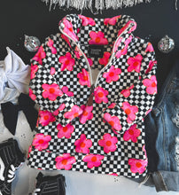 pink floral checker pullover