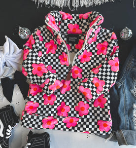 pink floral checker pullover