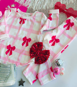 pink plaid bow pajamas