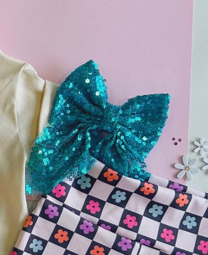sequin bow - blue