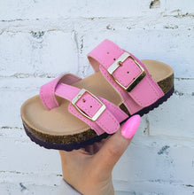 pink buckle sandals