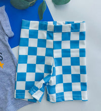 checker biker shorts - blue