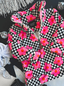 pink floral checker pullover