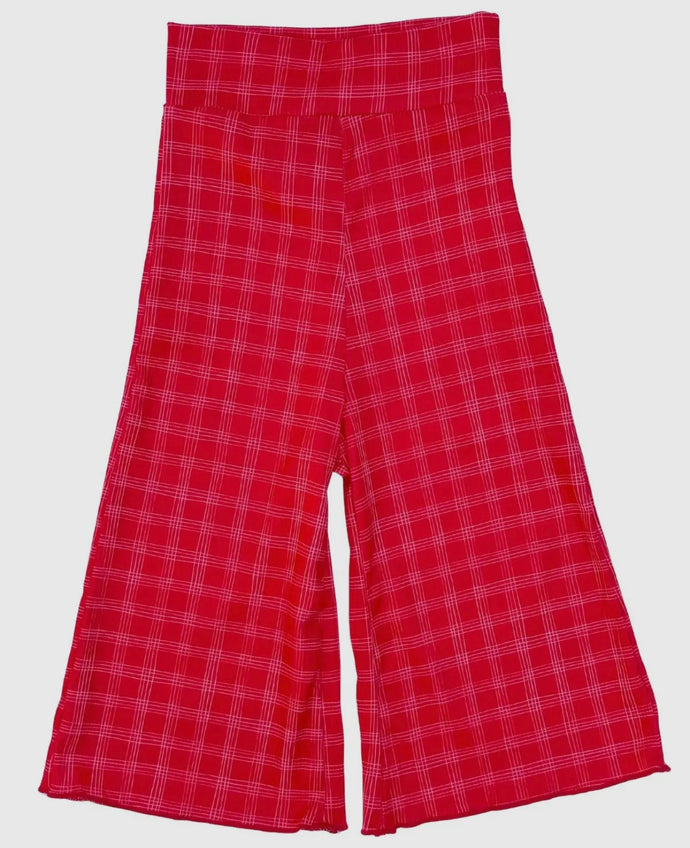 red plaid wide leg pants