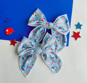 rib knit bows - baseball