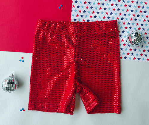 sequin biker shorts - red