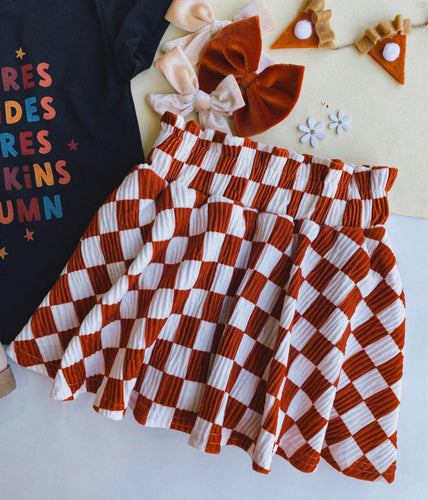 pleated skirt - rust checker