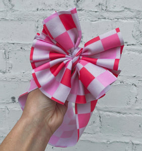 CC pink checker bows - piggies set / wrap