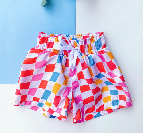 trippy checkers swim trunks