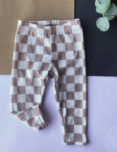 rib knit leggings - cream checker