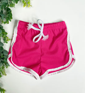 rib knit track shorts - hot pink